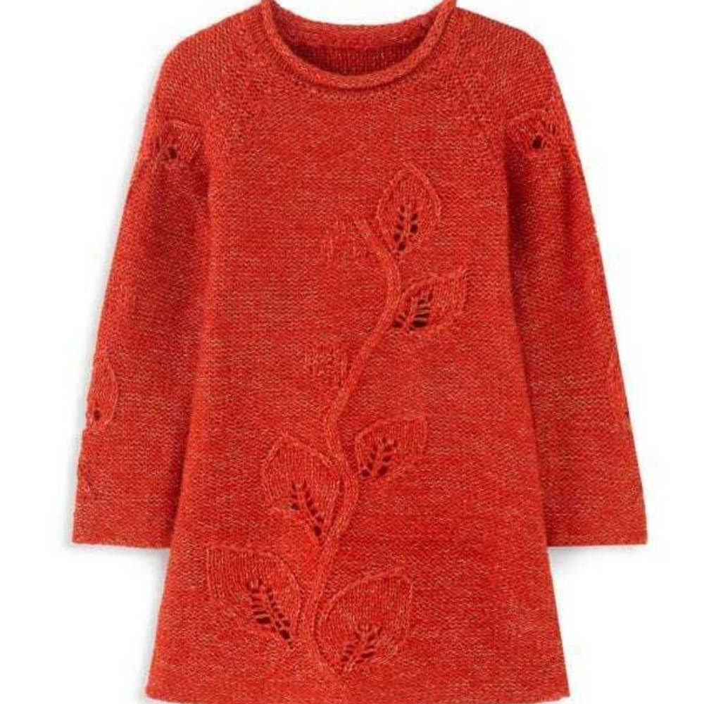 NEW PEEK Kid Wren Metallic Threaded Knit Crochet Leaf Vine Sweater Dress - Picture 1 of 4
